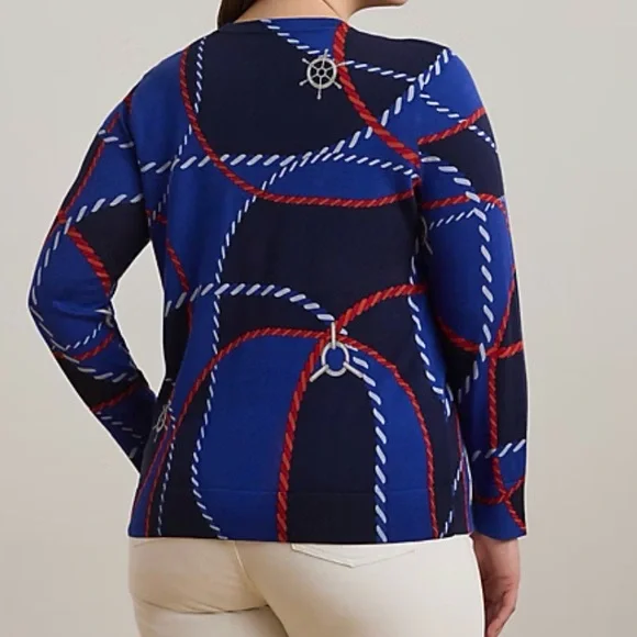 NWT Women Plus RALPH LAUREN Spring Beach Nautical Coastal Print light Sweater 2X - Picture 8 of 8